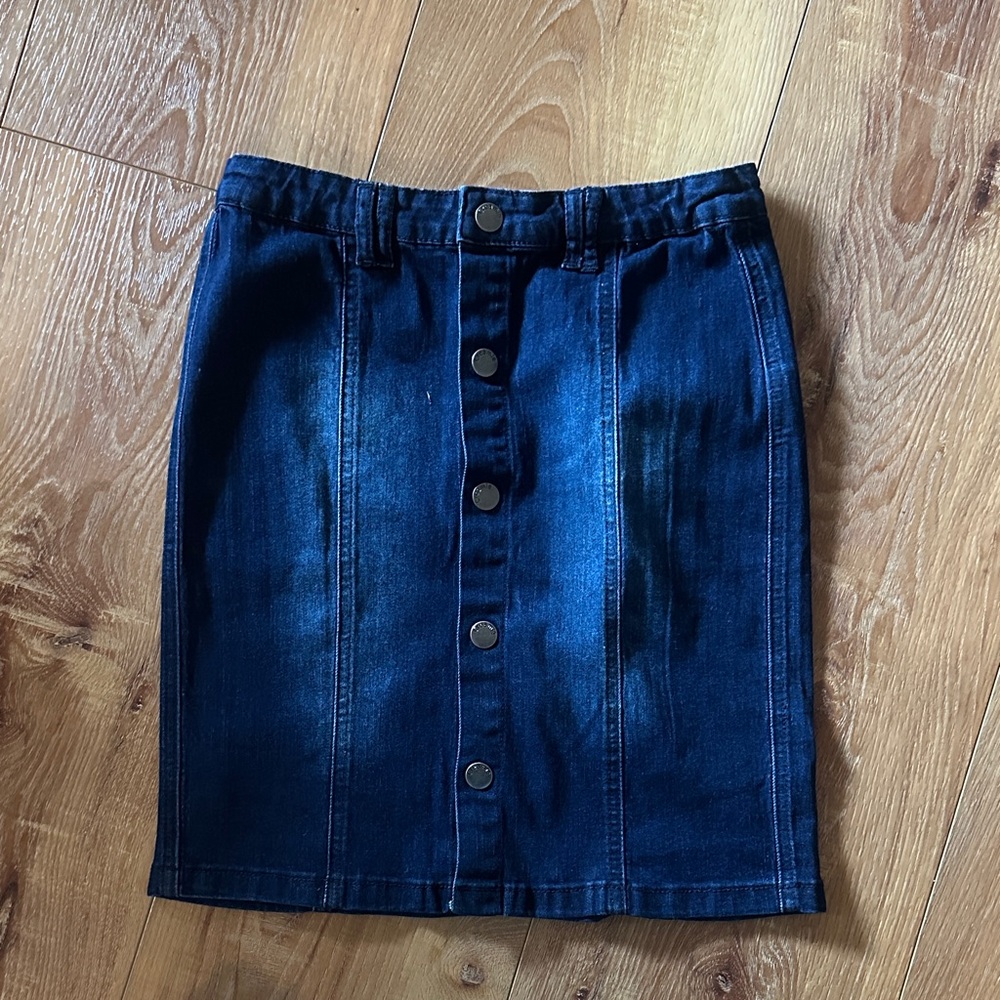Denim Button-Front Skirt